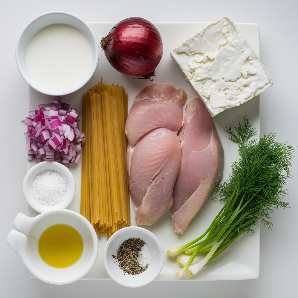 Ingredients for Greek Tagliatelle with Chicken and Feta