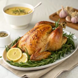 Festive Roast Turkey with Rosemary, Garlic and Lemon Sauce