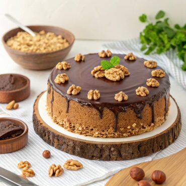 Sumptuous Walnut Syrup Cake Covered with Chocolate Ganache Recipe