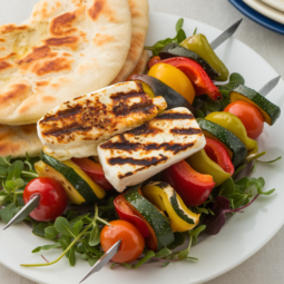 Vegetable Skewers (Souvlaki) with Halloumi and Pita Bread Recipe