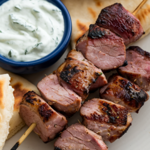 Pork Souvlaki (Skewers) with Tzatziki Sauce Recipe