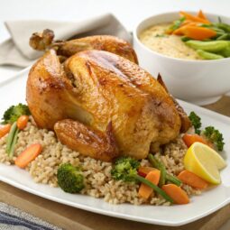 Extra healthy roast chicken with brown rice and boiled vegetables Recipe