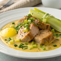 Pork Fricassee with Egg-lemon Sauce and Celery Recipe