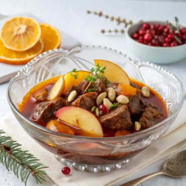 Amazing Christmas Veal Stew Garnished with Fruit & Nuts Recipe