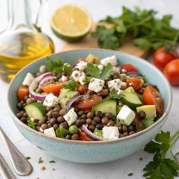 Delicious Greek Lentil Salad with Feta cheese (Fakes Salata) Recipe