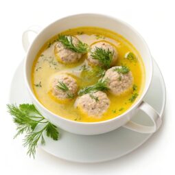 Traditional Greek Meatball Soup (Giouvarlakia/ Youvarlakia) in Egg-lemon sauce