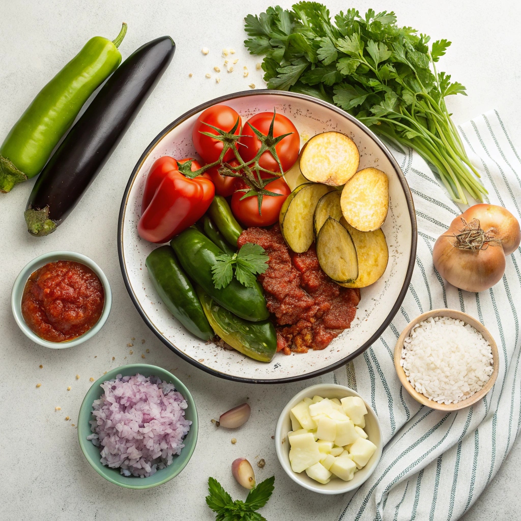 Ingredients for Greek Stuffed Tomatoes and Peppers