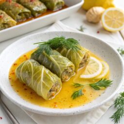 Greek Stuffed Cabbage Rolls recipe in lemon sauce (Lahanodolmades / Lahanodolmathes)